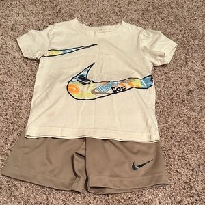 Nike Kids Cream Tee and Tan Shorts Set